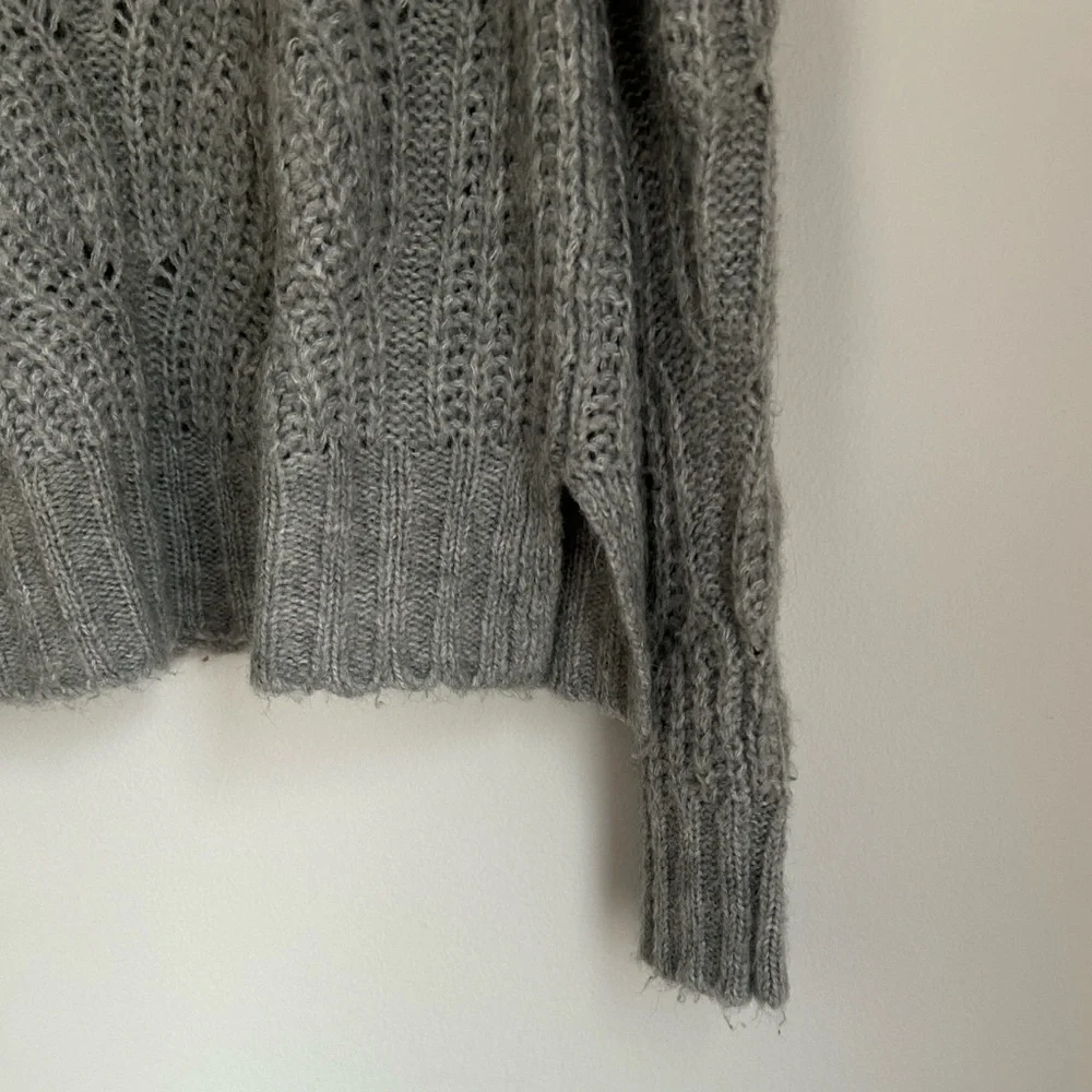 J. Crew Gray Pointelle Alpaca Cable Knit Sweater